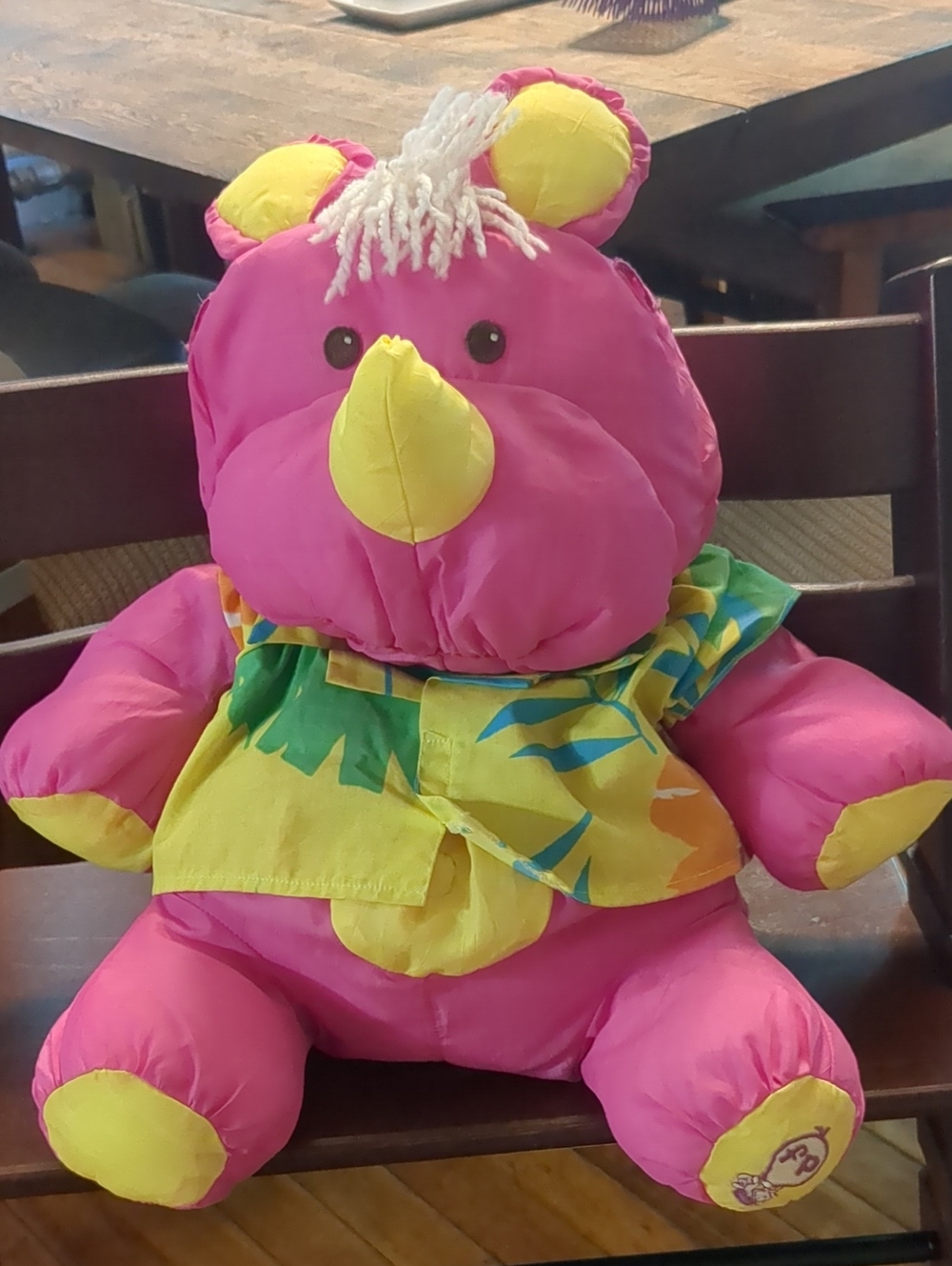 1987 Fisher-Price Puffalump pink rhinoceros With Hawaiian Shirt number 8056